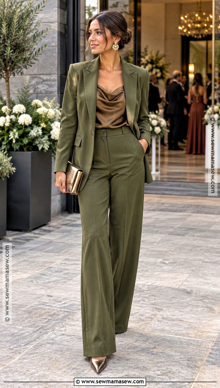 Olive Green Suit Fall Wedding Outfit - 15 fall wedding guests outfits