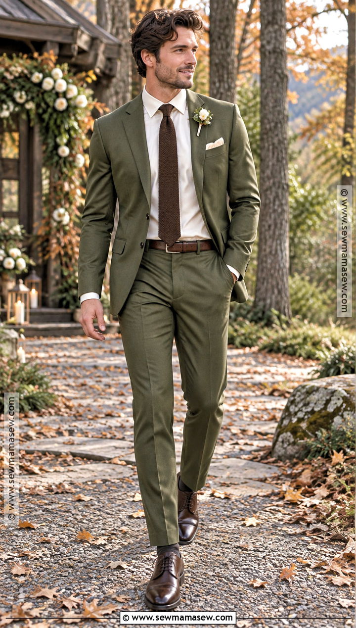 Olive Green Suit Groom Attire - 25 fall wedding groom attire ideas