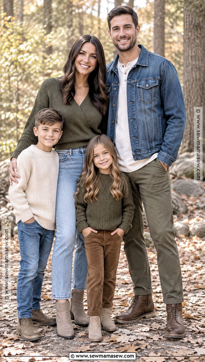 Olive Green Sweater And Denim Family Outfit - 20 Fall Family Pictures Outfits Olive Green