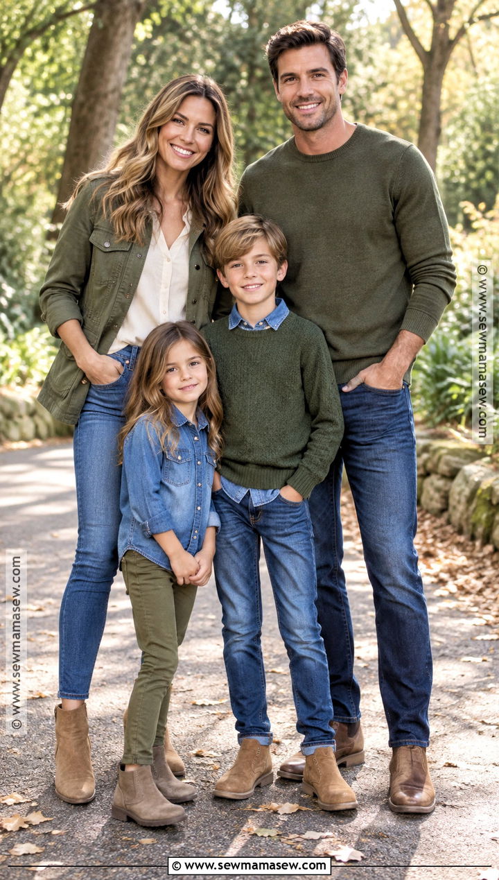 Olive Green Sweater And Denim Family Outfit - 15 fall family photos outfits olive green