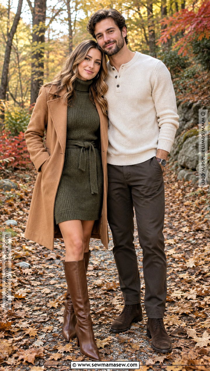 Olive Green Sweater Dress Fall Engagement Outfit - 25 fall engagement pictures outfit ideas