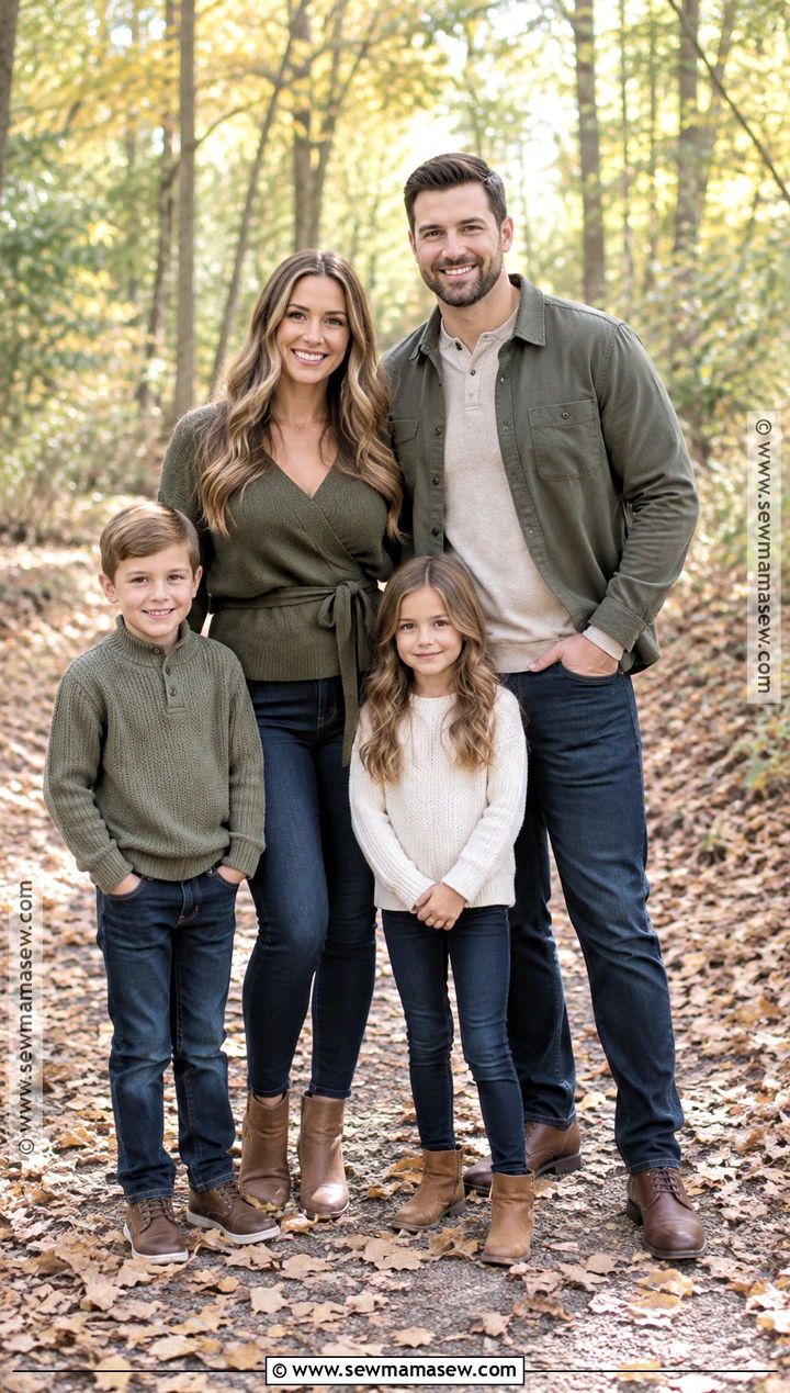 Olive Green Tops And Dark Jeans Family Outfit - 20 october family photos outfits jeans