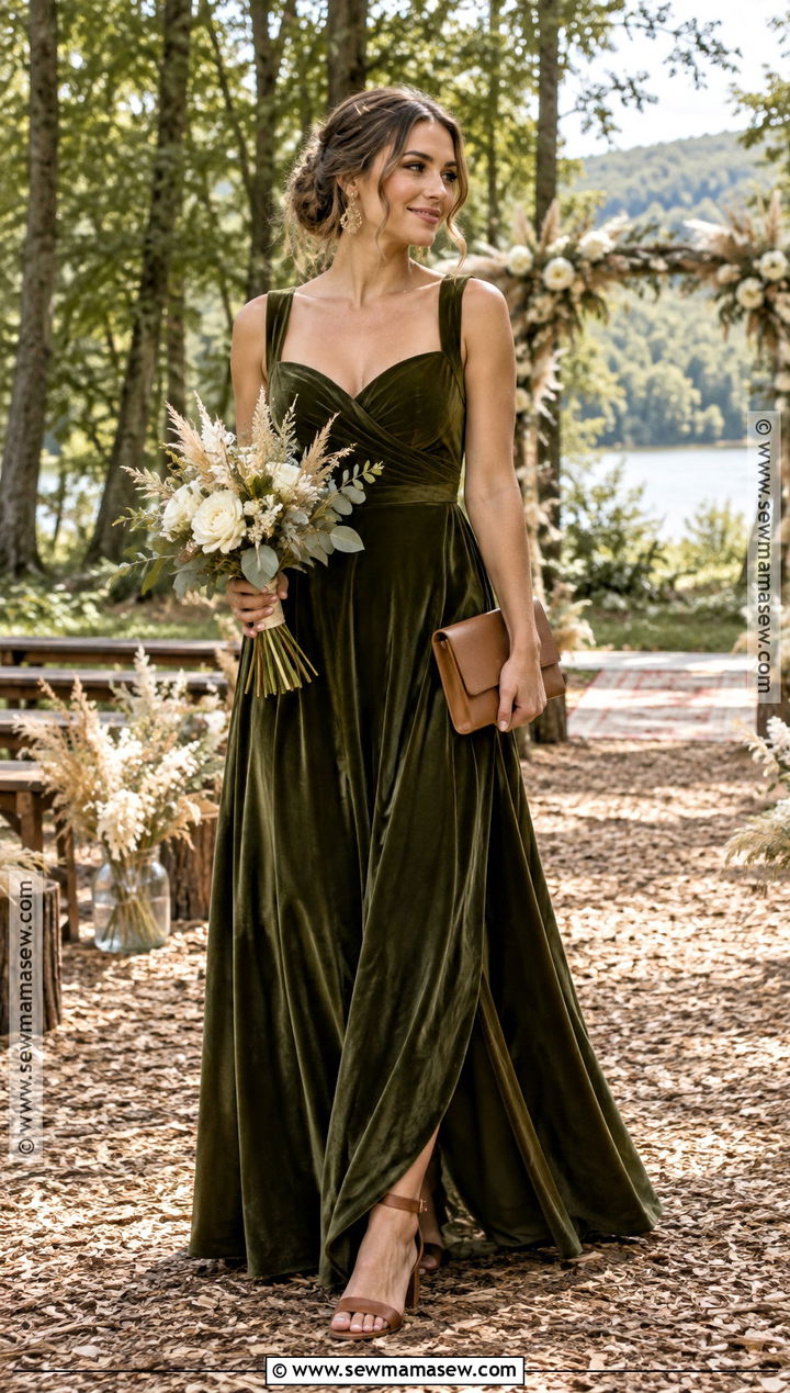 Olive Green Velvet Bridesmaid Dress - 15 Fall Velvet Bridesmaid Dresses Different Colors