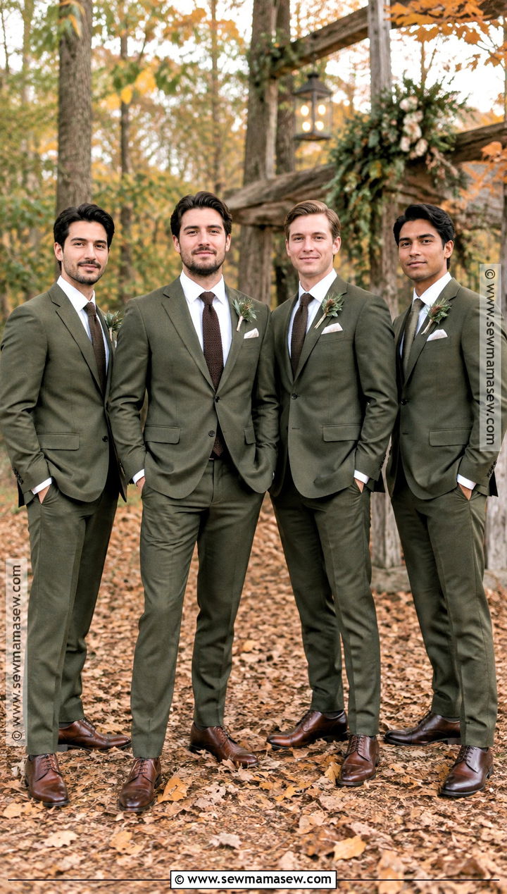 Olive Green Wool Suit Groomsmen Attire - 15 fall wedding groomsmen attire rustic ideas