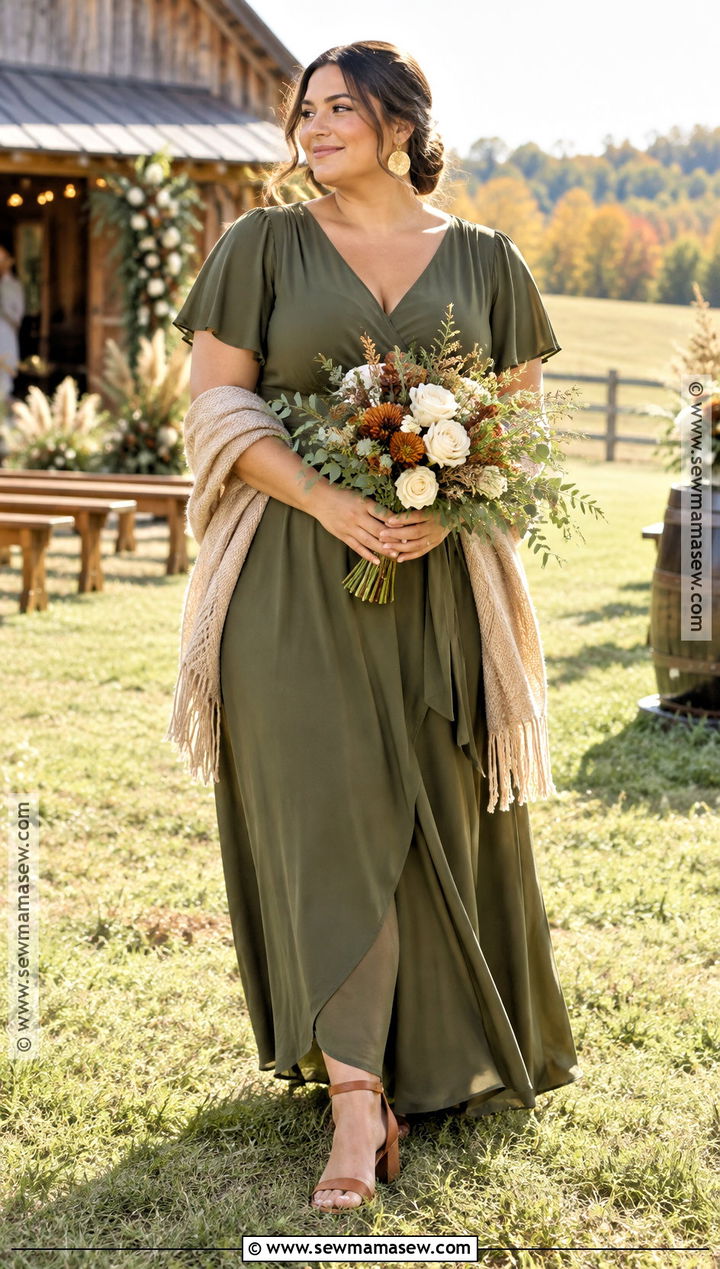 Olive Green Wrap Bridesmaid Dress - 15 Fall Rustic Bridesmaid Dresses