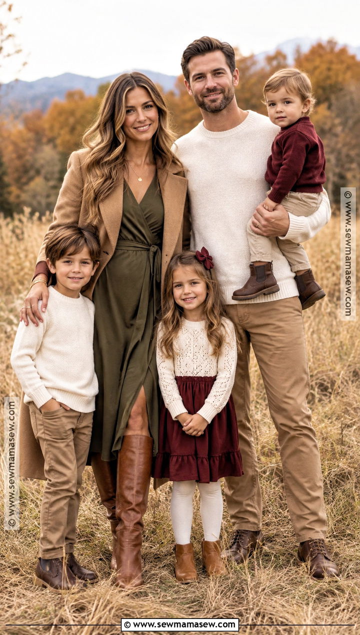 Olive Green Wrap Dress With Cognac Boots - 15 fall family picture dress ideas