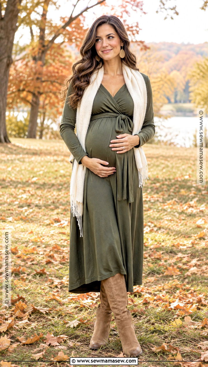 Olive Green Wrap Maternity Dress - 15 fall maternity dresses for photoshoot