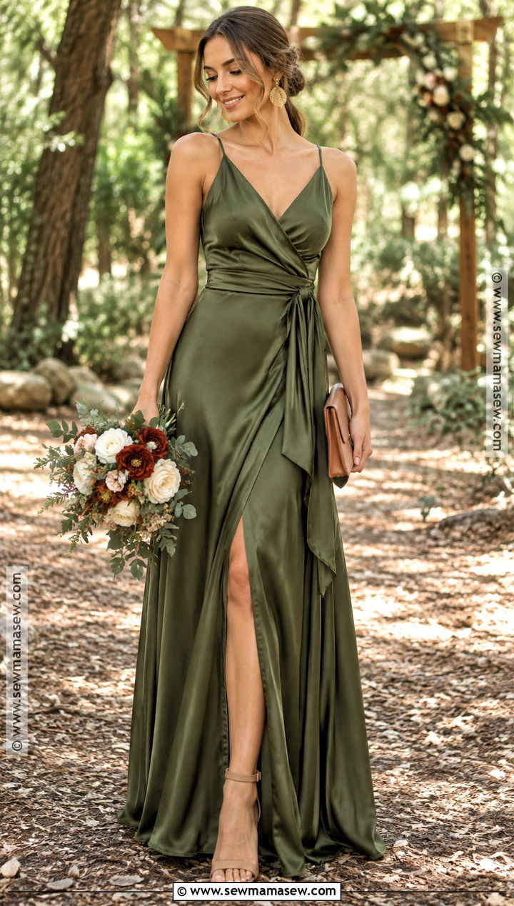 Olive Green Wrap September Bridesmaid Dress - 15 bridesmaid dresses september wedding