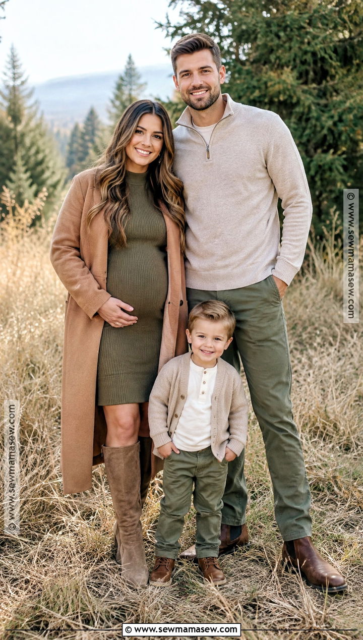 Olive Green and Beige Fall Family Photoshoot Outfit - 15 fall photoshoot outfits family of 3