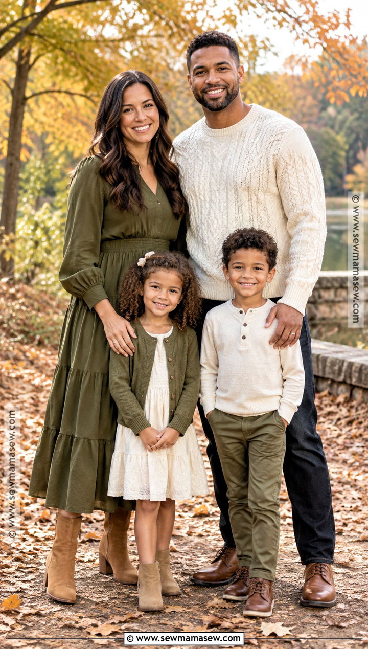 Olive Green and Cream Family Photo Outfits - 15 fall green family pictures outfits