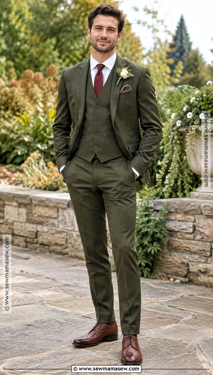Olive Groom Suit - 20 groom fall wedding attire ideas