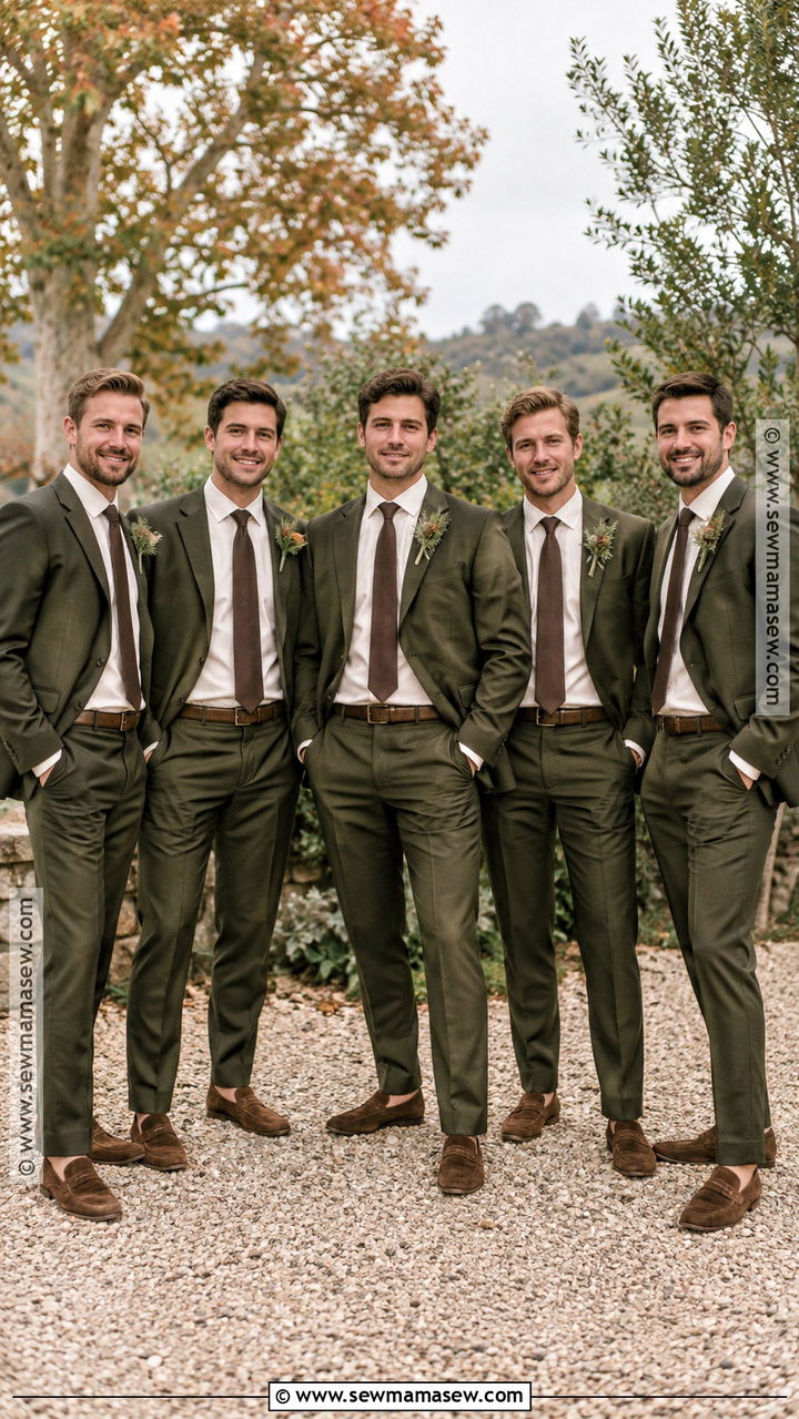 Olive Groomsmen Suits With Cream Shirts - 20 groomsmen attire fall ideas