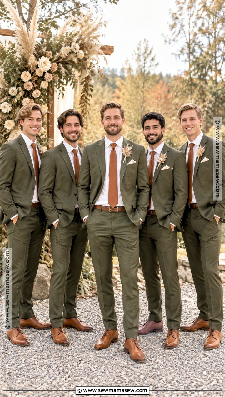 Olive Groomsmen Suits With Tan Shoes - 15 groomsmen attire autumn ideas