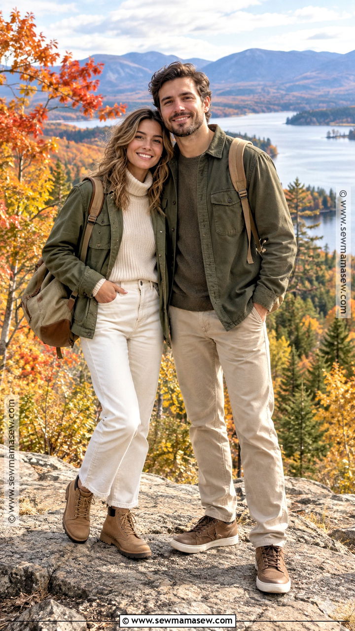 Olive Jacket And Cream Pants Couple Outfit - 20 Fall Outfit Ideas for Couples