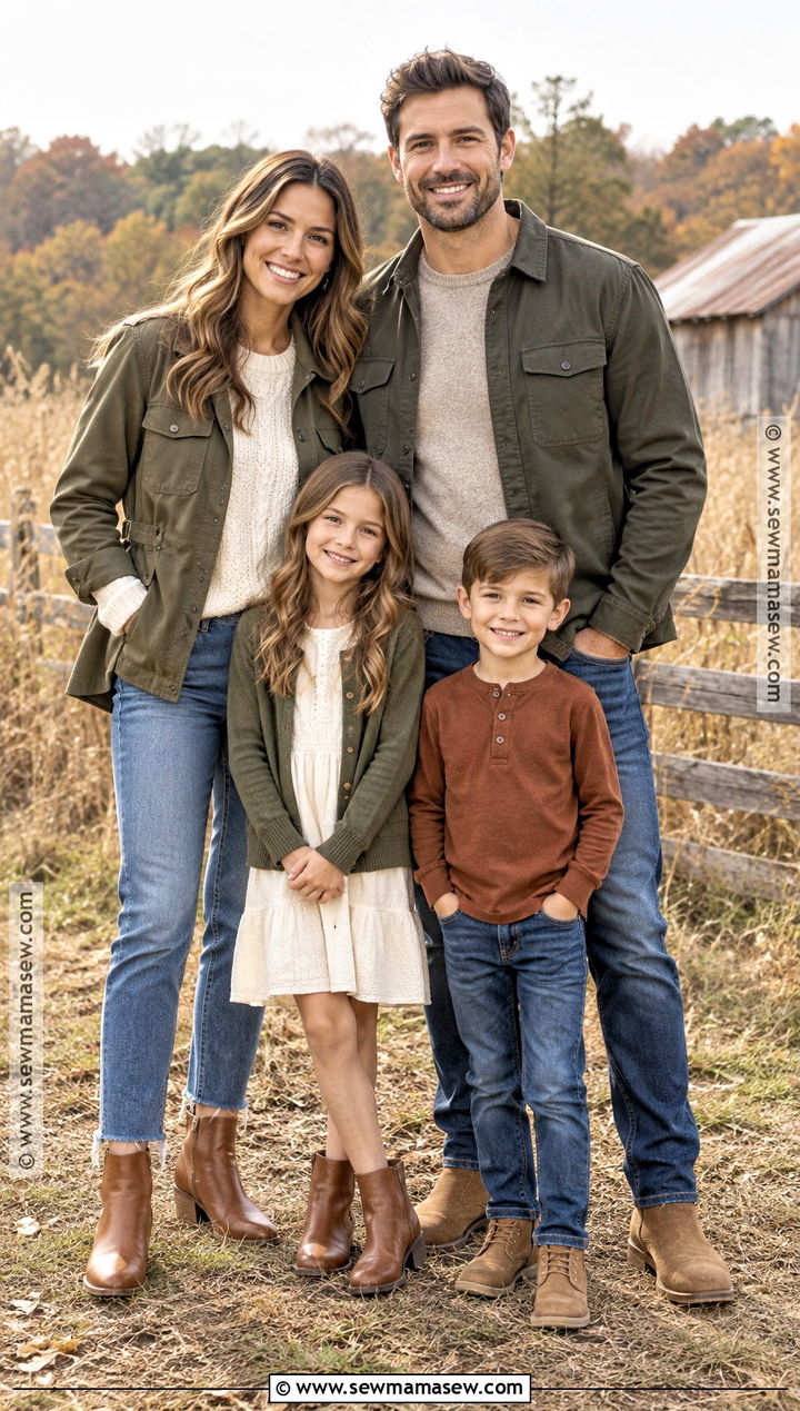 Olive Jackets And Denim Fall Family Picture Outfit - 25 casual fall family picture outfits