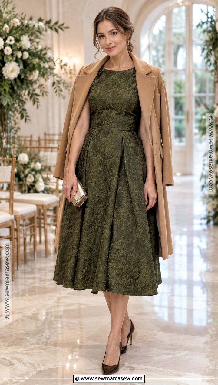 Olive Jacquard Fit And Flare Wedding Guest Dress - 15 Wedding Fall Dresses Guest