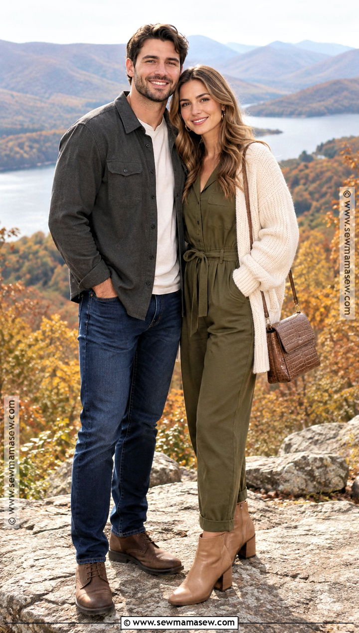 Olive Jumpsuit Fall Engagement Outfit - 20 fall engagement pictures outfit outdoor ideas