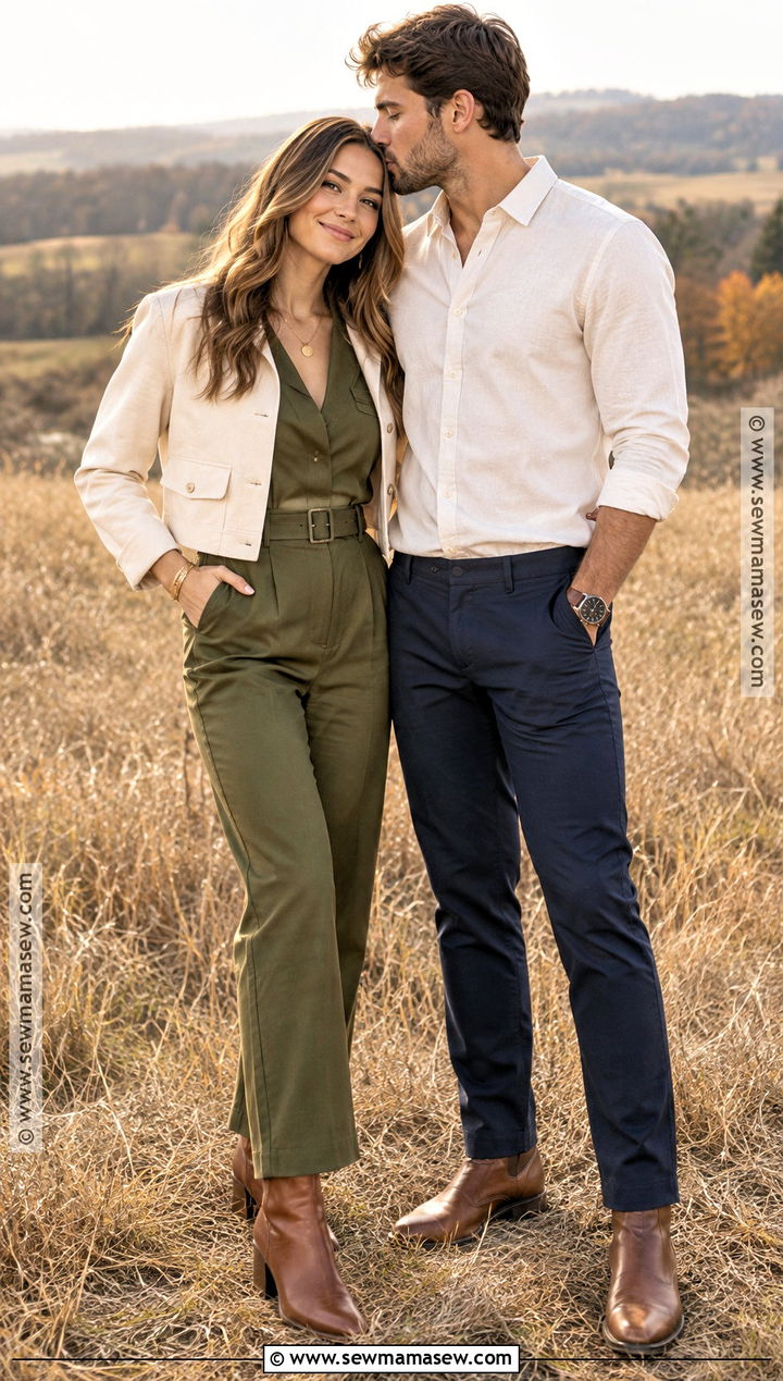 Olive Jumpsuit Fall Engagement Photo Outfit - 15 fall outfits engagement photos
