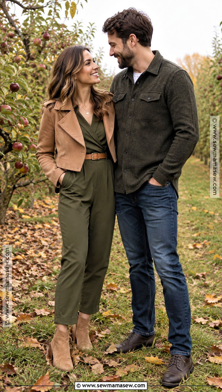 Olive Jumpsuit With Block Heel Boots - 15 engagement photos outfits autumn