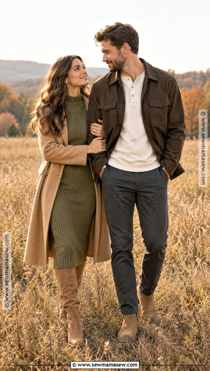 Olive Knit Dress Fall Engagement Photo Outfit - 25 fall engagement photo outfit ideas
