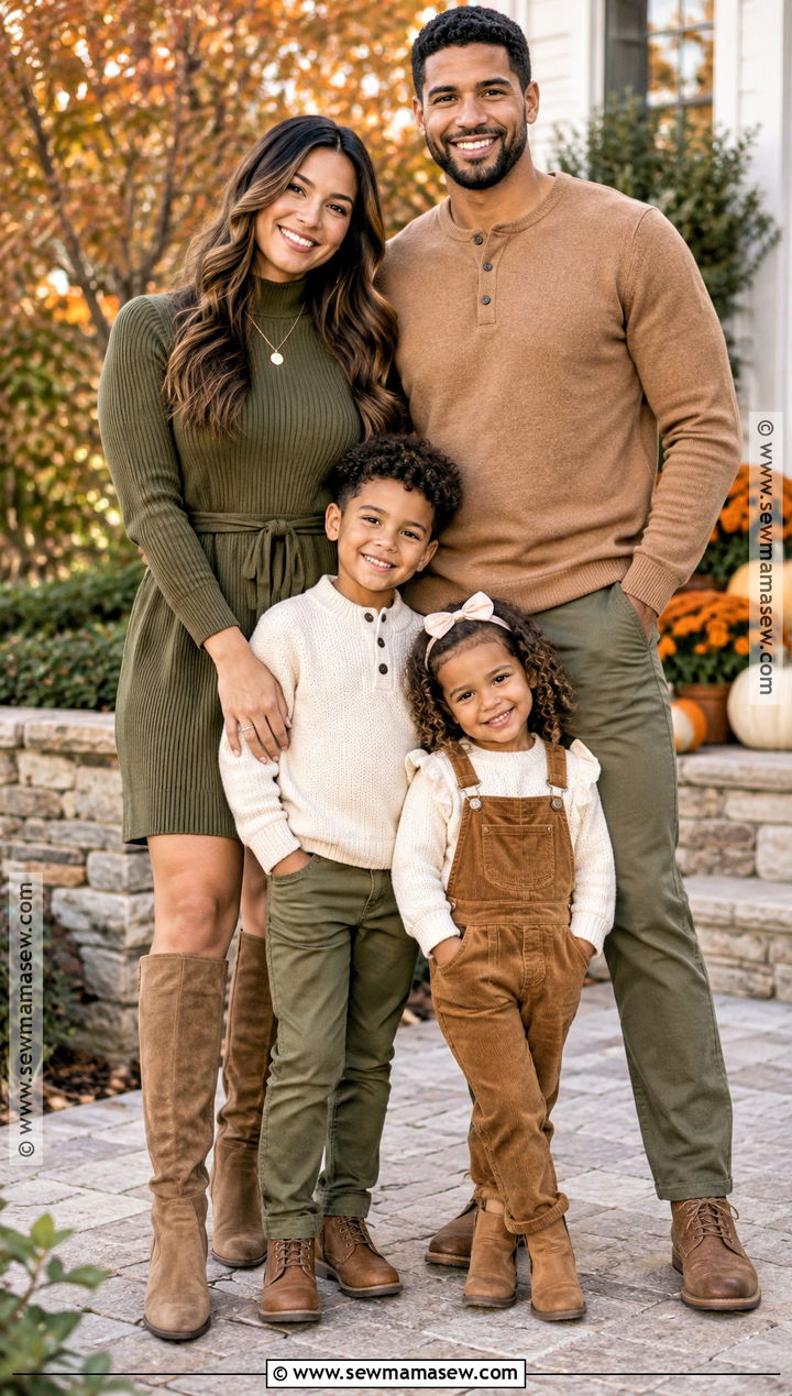 Olive Knits and Camel Corduroy Thanksgiving Family Outfit - 20 thanksgiving outfit ideas for family