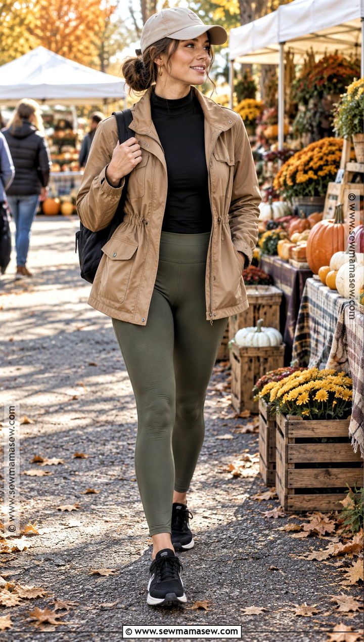 Olive Leggings And Utility Jacket Athleisure Outfit - 15 womens athleisure outfits fall