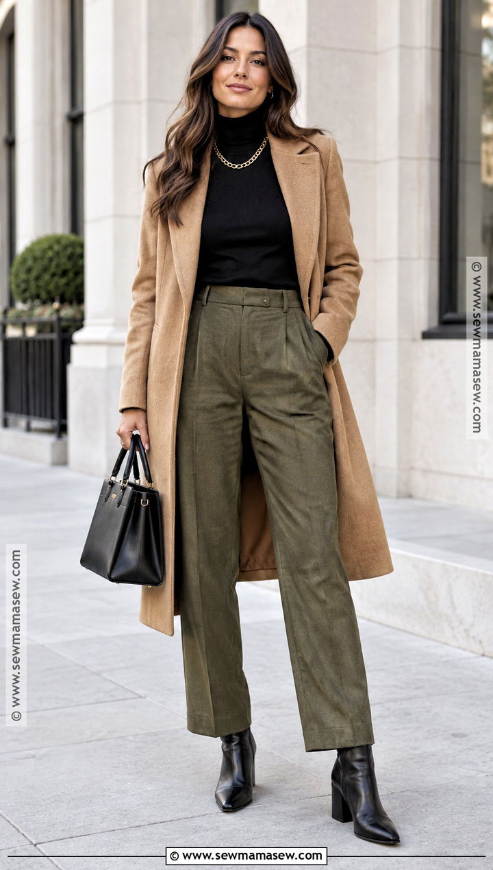 Olive Linen Pants With A Black Turtleneck - 25 linen pants fall outfit