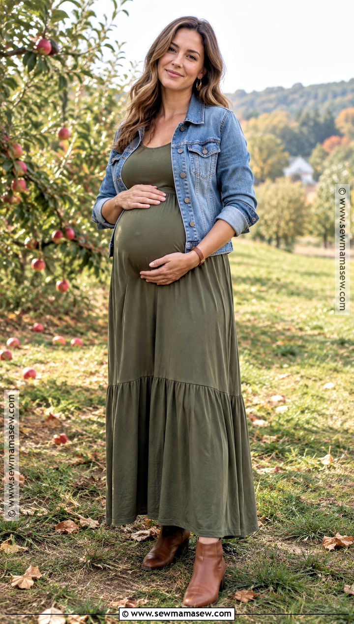Olive Maternity Dress With Denim Jacket - 15 september maternity pictures outfits