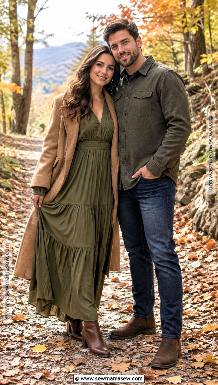 Olive Maxi Dress Fall Engagement Photo Outfit - 25 engagement photos outfits fall
