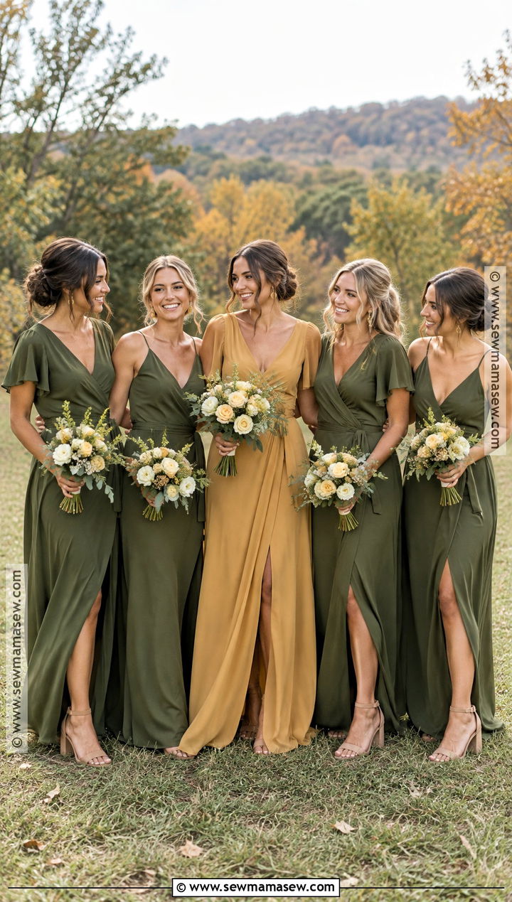 Olive Mustard And Tan Bridesmaid Dresses - 15 October Wedding Colors Schemes Bridesmaid Dress Ideas