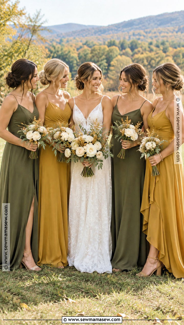 Olive Mustard and Cream Bridesmaid Dresses - 20 fall bridesmaid dresses color palettes