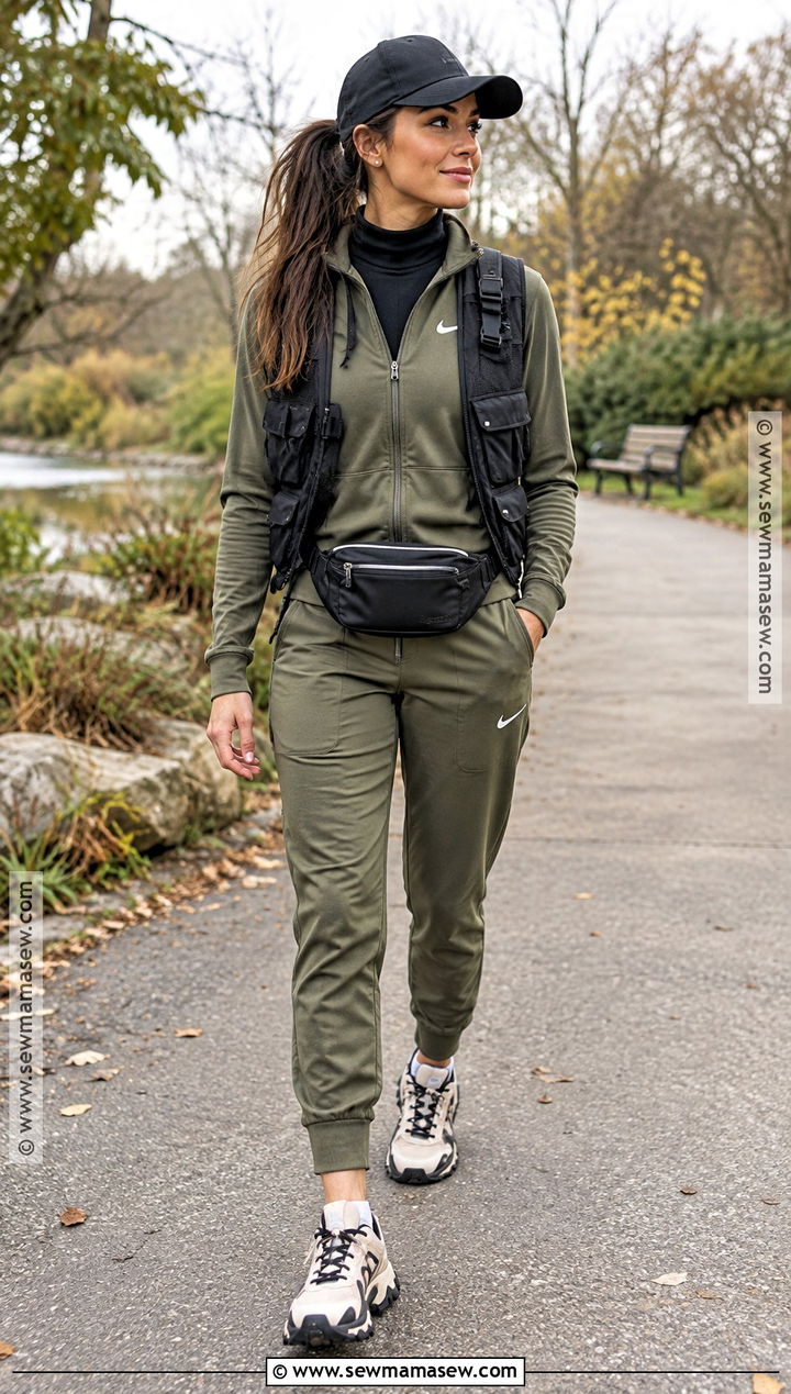 Olive Nike Tracksuit With Trail Sneakers - 15 nike tracksuit fall fashion ideas