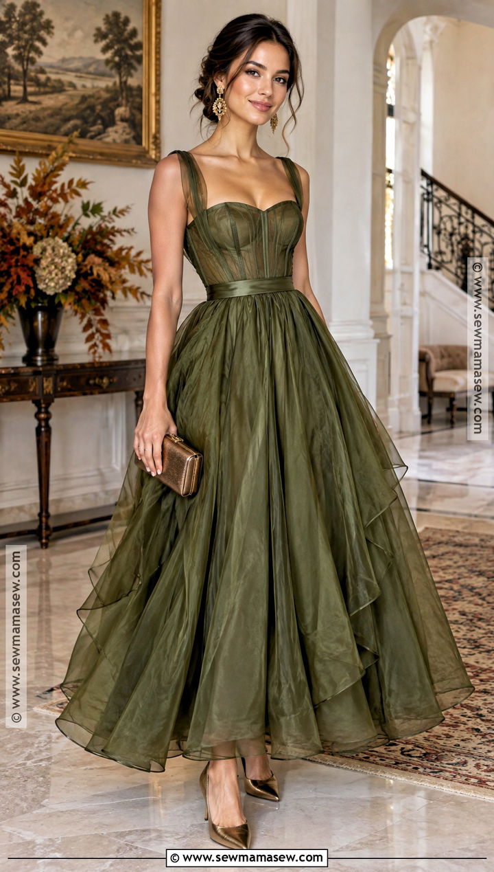 Olive Organza Autumn Ball Gown - 20 Autumn Ball Gown Ideas