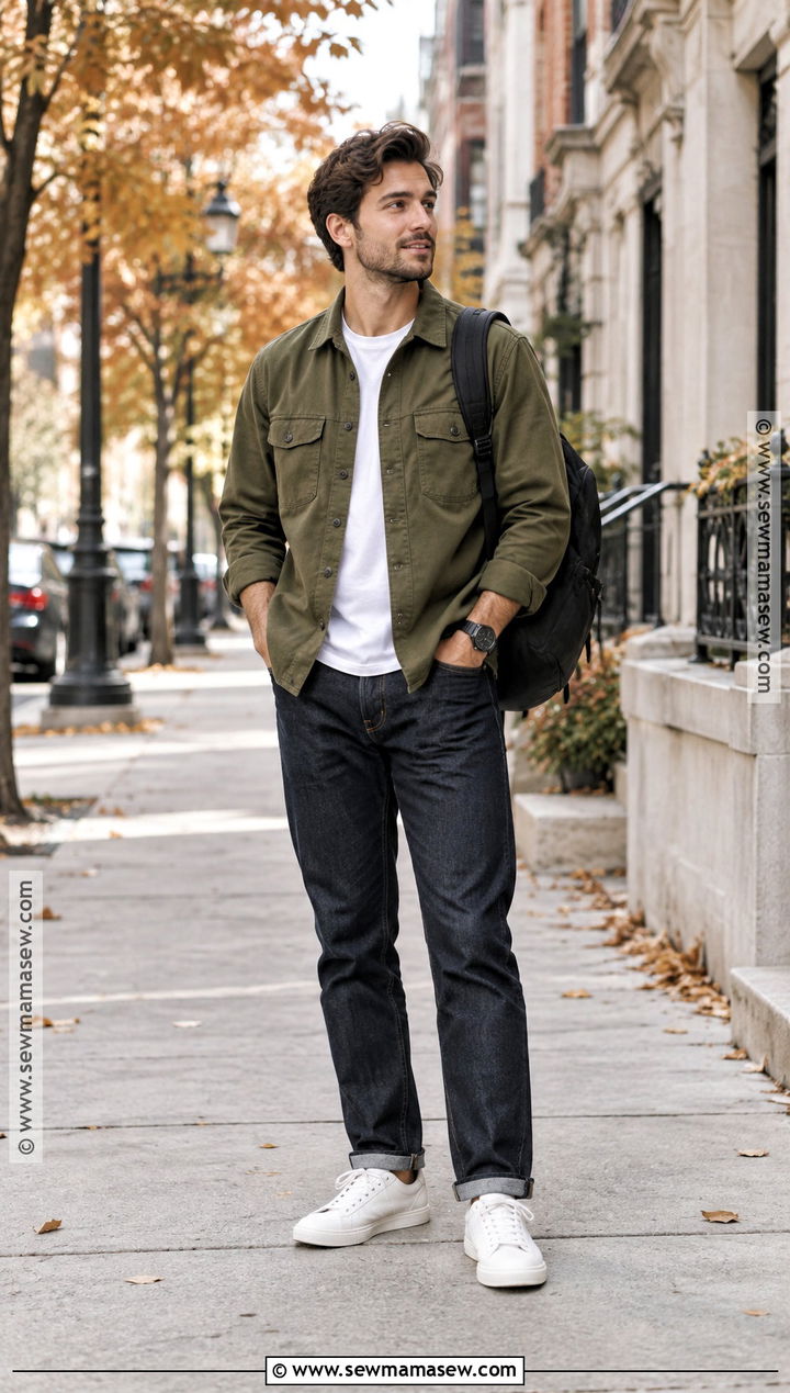 Olive Overshirt Autumn Outfit - 15 Minimalist Autumn Outfit Ideas for Men