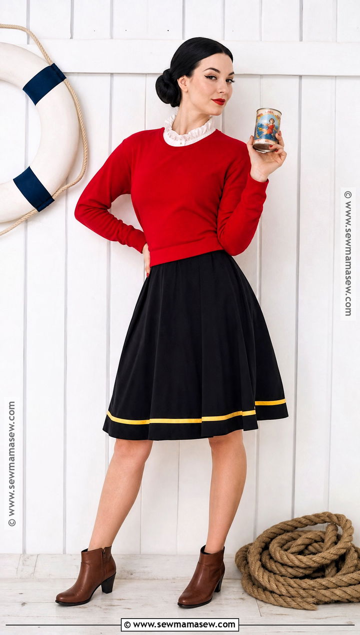 Olive Oyl Costume With Red Sweater - 35 Cartoon Costume Ideas for Women