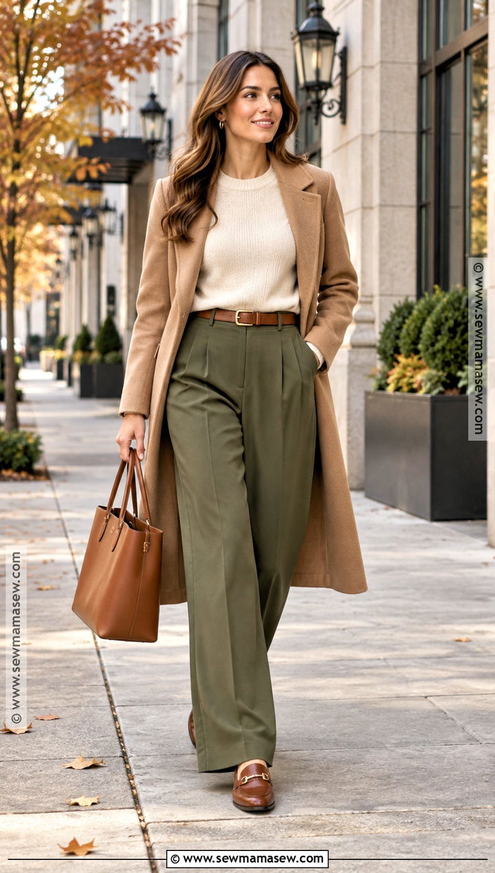 Olive Pants And Cream Sweater Business Casual Outfit - 20 business casual outfits for women autumn