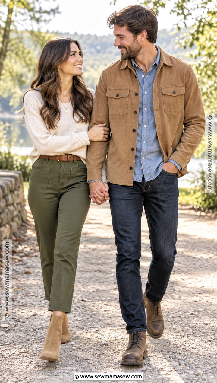 Olive Pants And Cream Sweater Engagement Picture Outfit - 20 september engagement pictures outfits