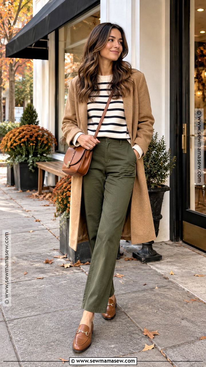 Olive Pants And Striped Sweater Fall Outfit - 20 pants fall outfit