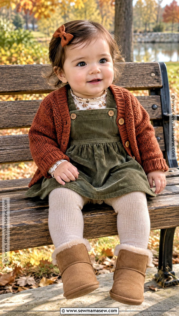 Olive Pinafore Baby Girl Dress Outfit - 15 fall baby girl dress ideas