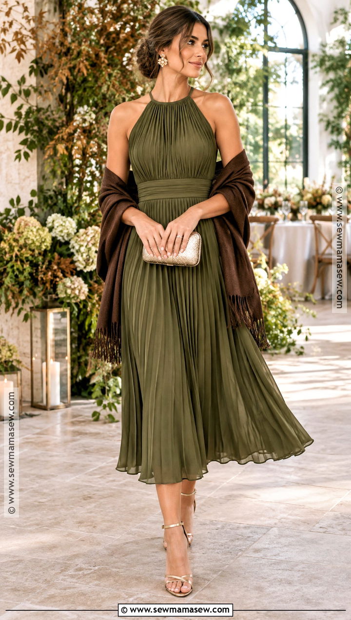 Olive Pleated Midi Fall Wedding Dress - 15 womens fall dresses wedding