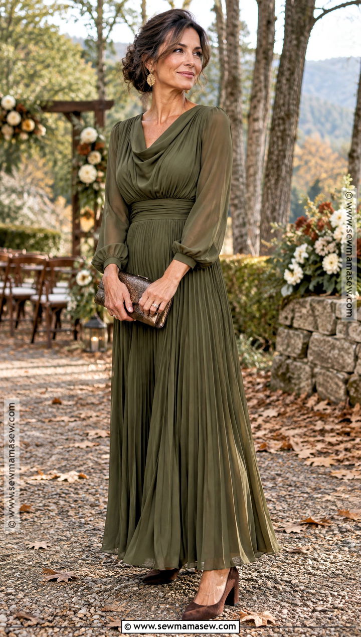 Olive Pleated Mother of the Bride Maxi Dress - 20 mother of the bride dresses fall outdoor