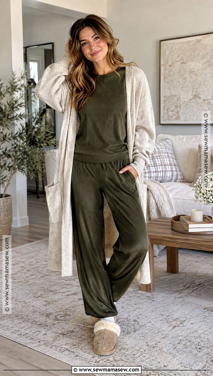 Olive Ribbed Autumn Pyjamas - 20 Autumn Pyjamas Ideas