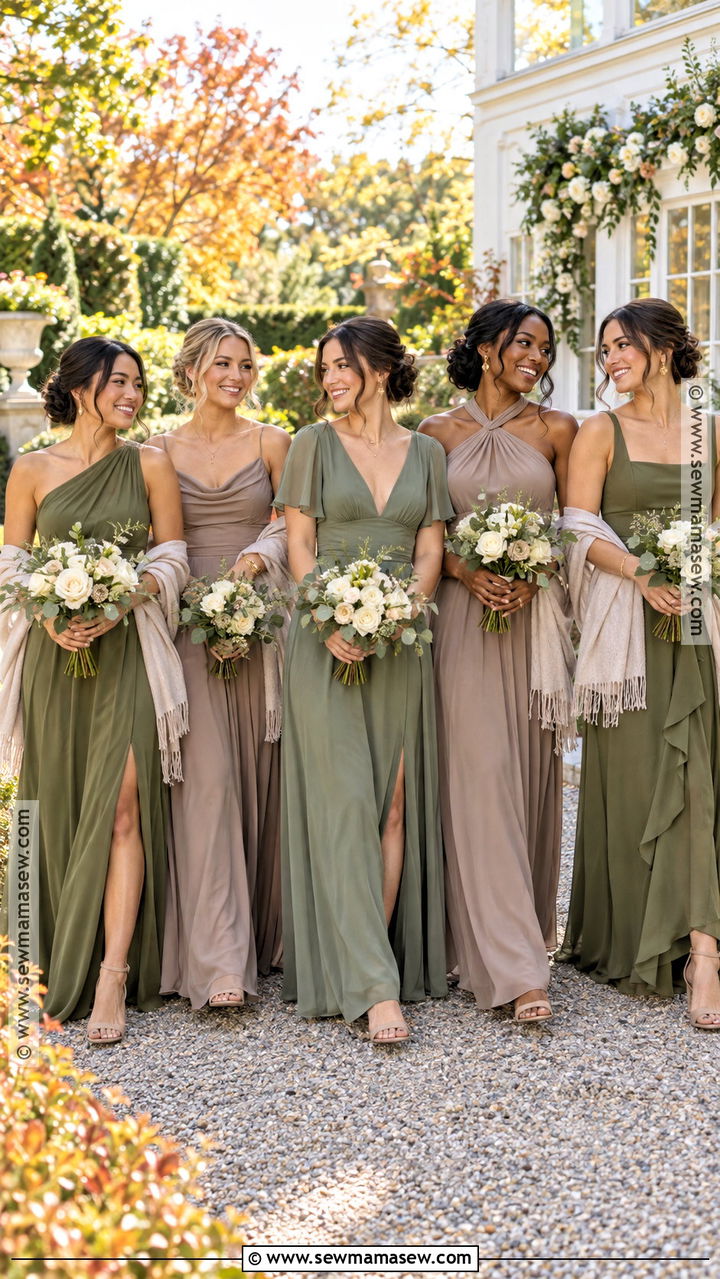 Olive Sage And Taupe Bridesmaid Dresses - 20 autumn bridesmaid dresses color palettes
