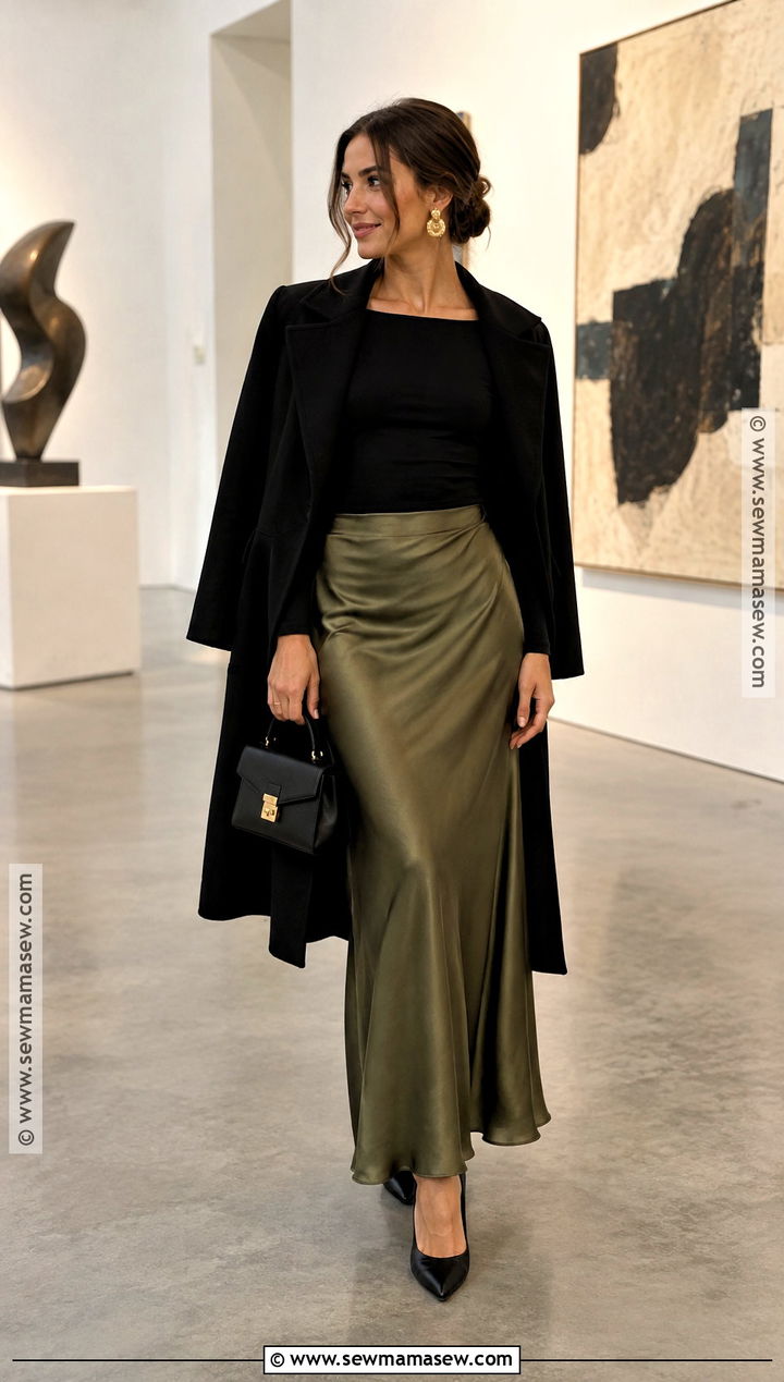 Olive Satin Skirt Fall Wedding Outfit - 25 fall wedding outfits