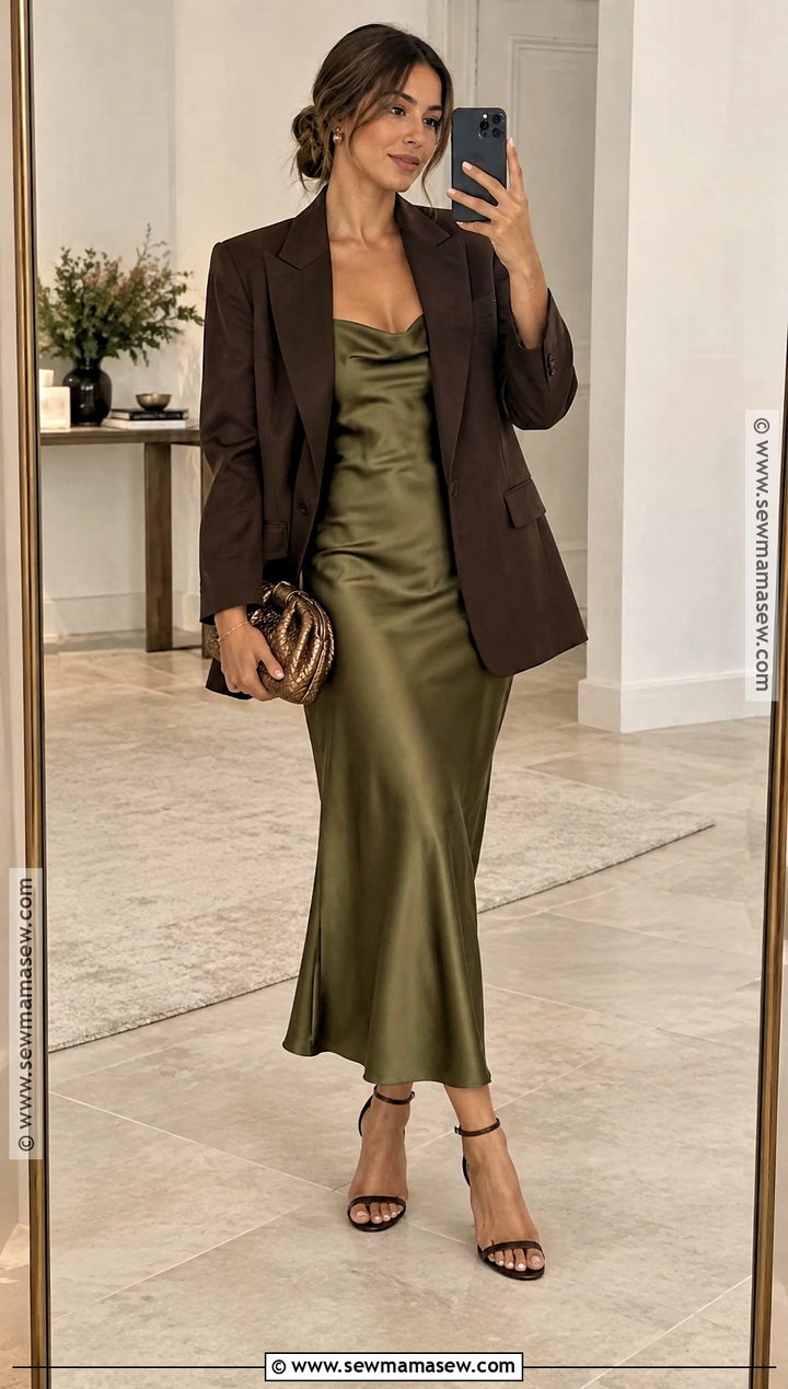 Olive Satin Slip Wedding Guest Dress - 20 Fall Color Wedding Guest Dresses