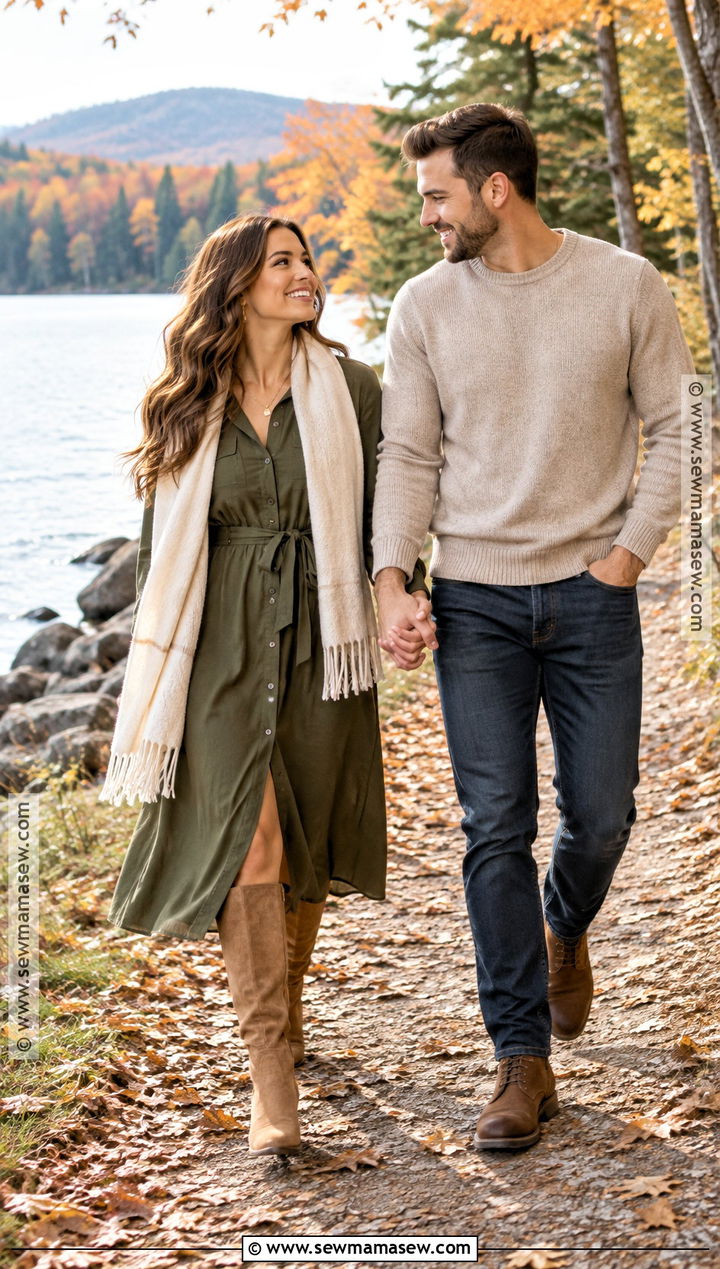 Olive Shirt Dress Engagement Shoot Outfit - 15 engagement shoot fall outfits