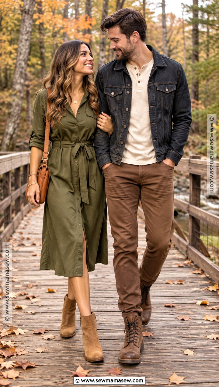 Olive Shirt Dress Fall Couple Photo Outfit - 15 fall couple photos outfits dress