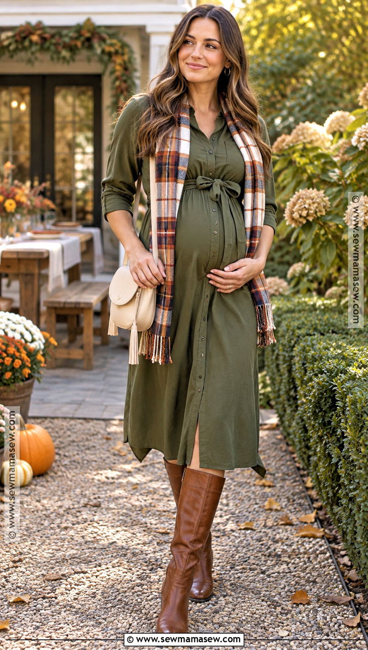 Olive Shirt Dress October Baby Shower Outfit - 20 October Baby Shower Outfit Ideas for Moms