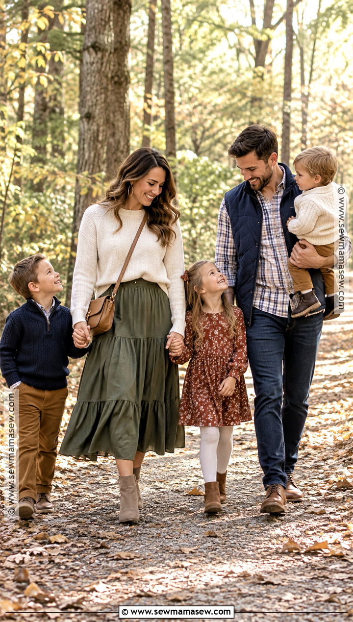 Olive Skirt And Ivory Sweater Fall Family Photo Outfit - 15 mom family photo outfit fall ideas