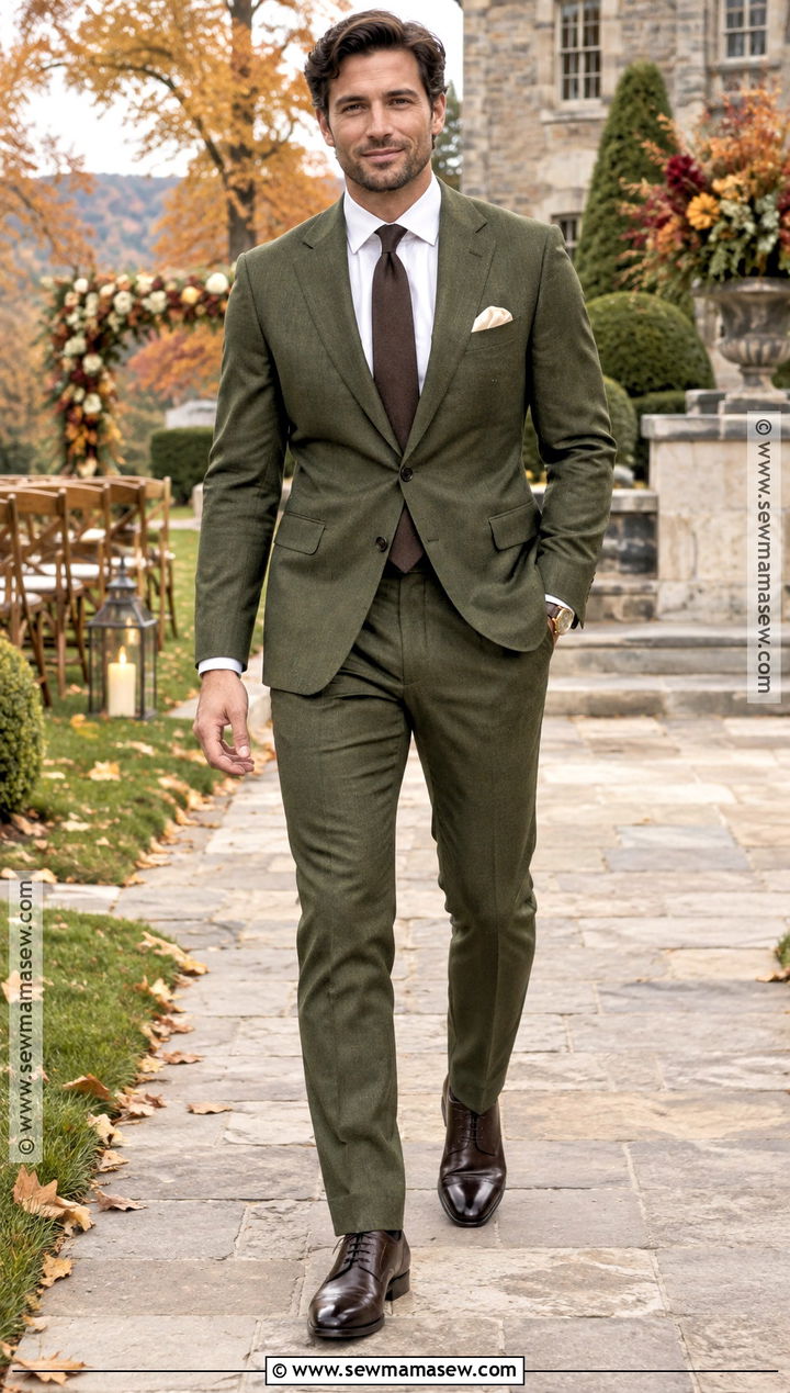 Olive Suit Fall Wedding Guest Outfit - 20 mens wedding guest outfit fall ideas